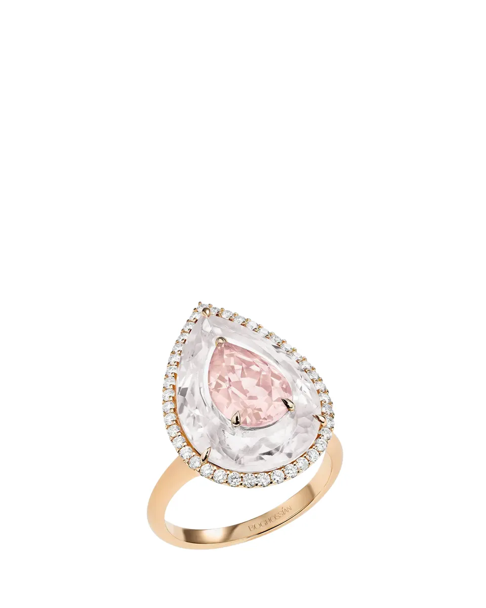 Boghossian 18K Rose Gold Diamond, Morganite, and Rock Crystal Inlay Shine Ring | Thumbnail 2