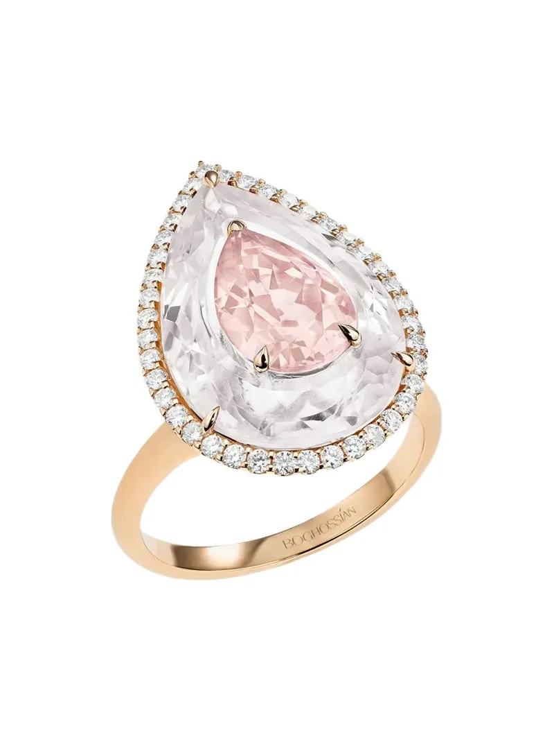 Boghossian 18K Rose Gold Diamond, Morganite, and Rock Crystal Inlay Shine Ring