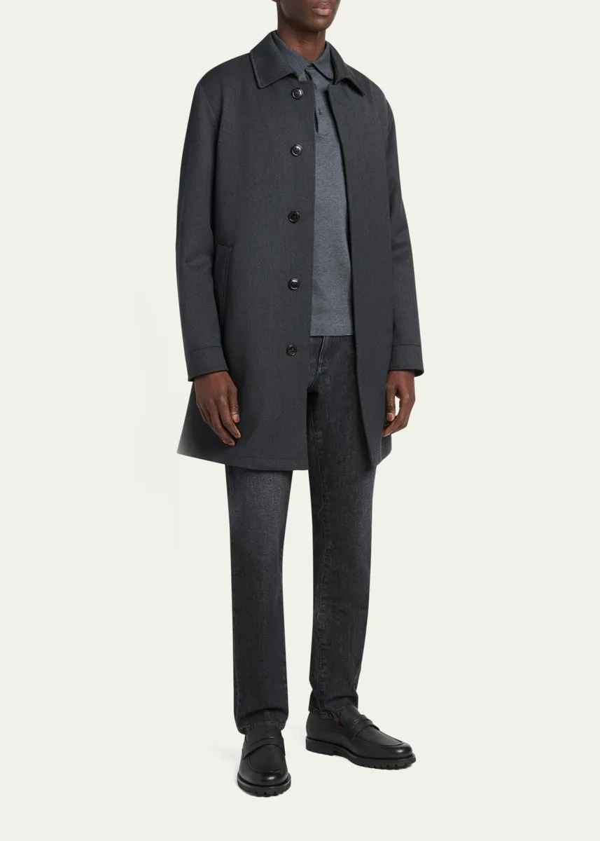 Zegna Men's Cotton Pique Long-Sleeve Polo Shirt | Thumbnail 2