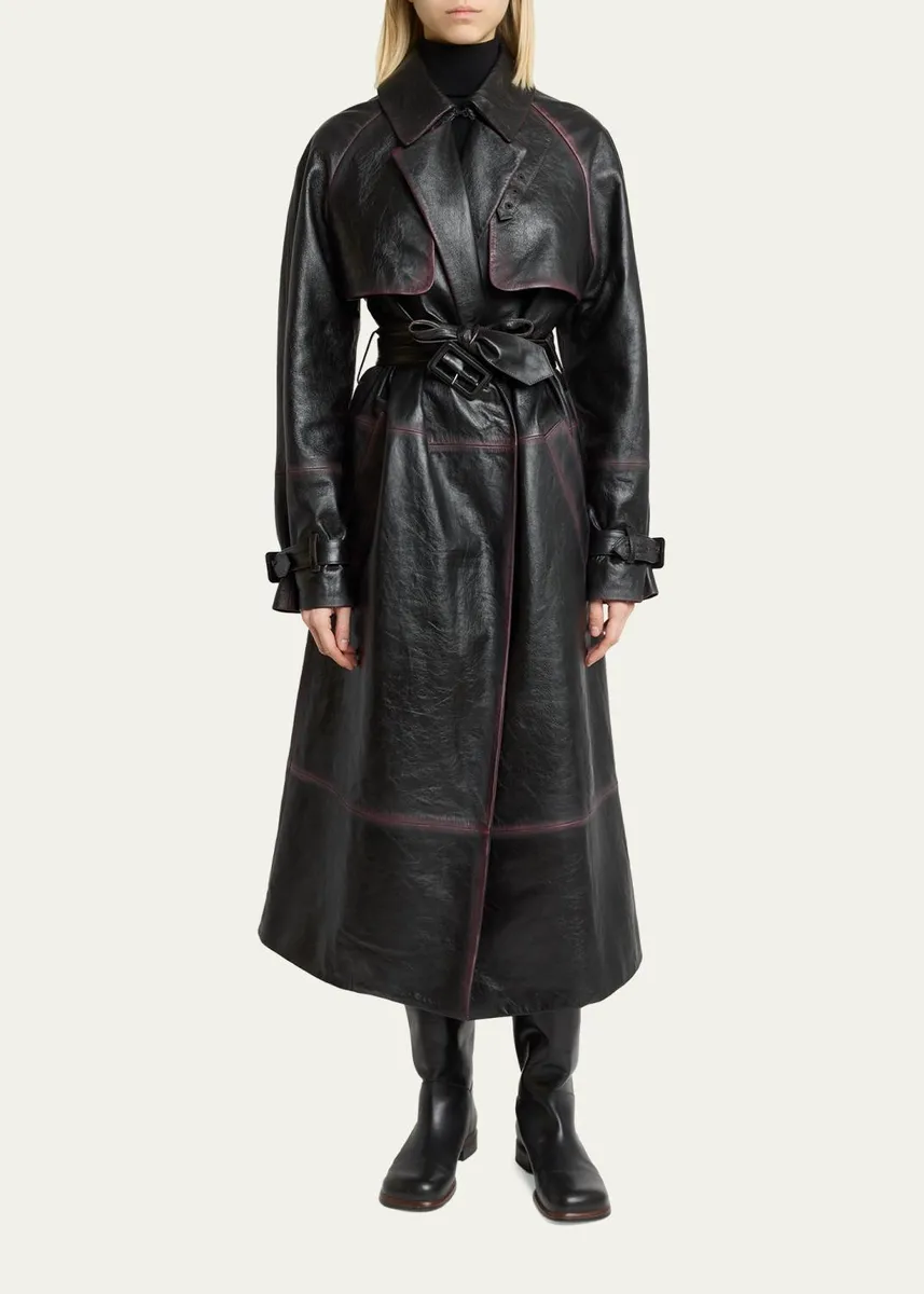 Proenza Schouler Kasia Burnished Leather Belted Long Trench Coat | Thumbnail 2 Proenza Schouler Kasia Burnished Leather Belted Long Trench Coat | Thumbnail 2