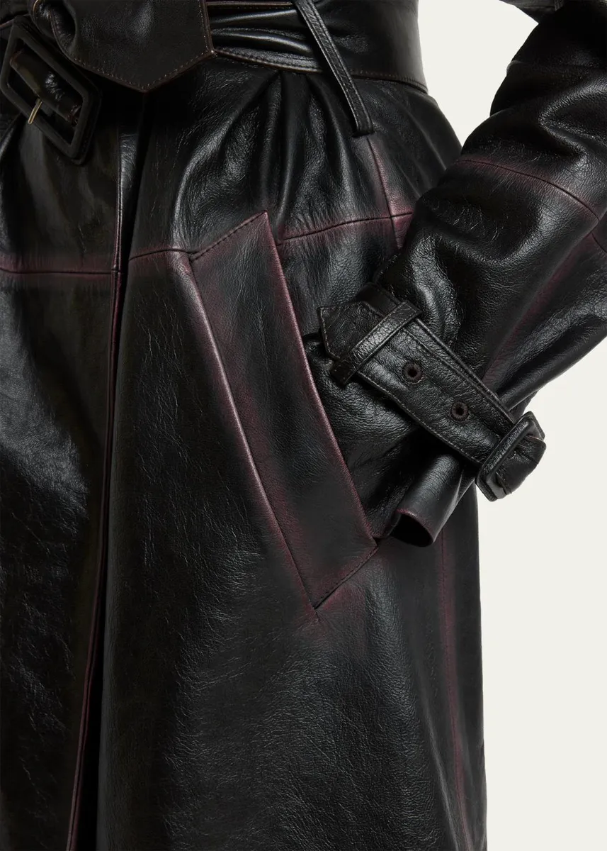 Proenza Schouler Kasia Burnished Leather Belted Long Trench Coat | Thumbnail 5 Proenza Schouler Kasia Burnished Leather Belted Long Trench Coat | Thumbnail 5