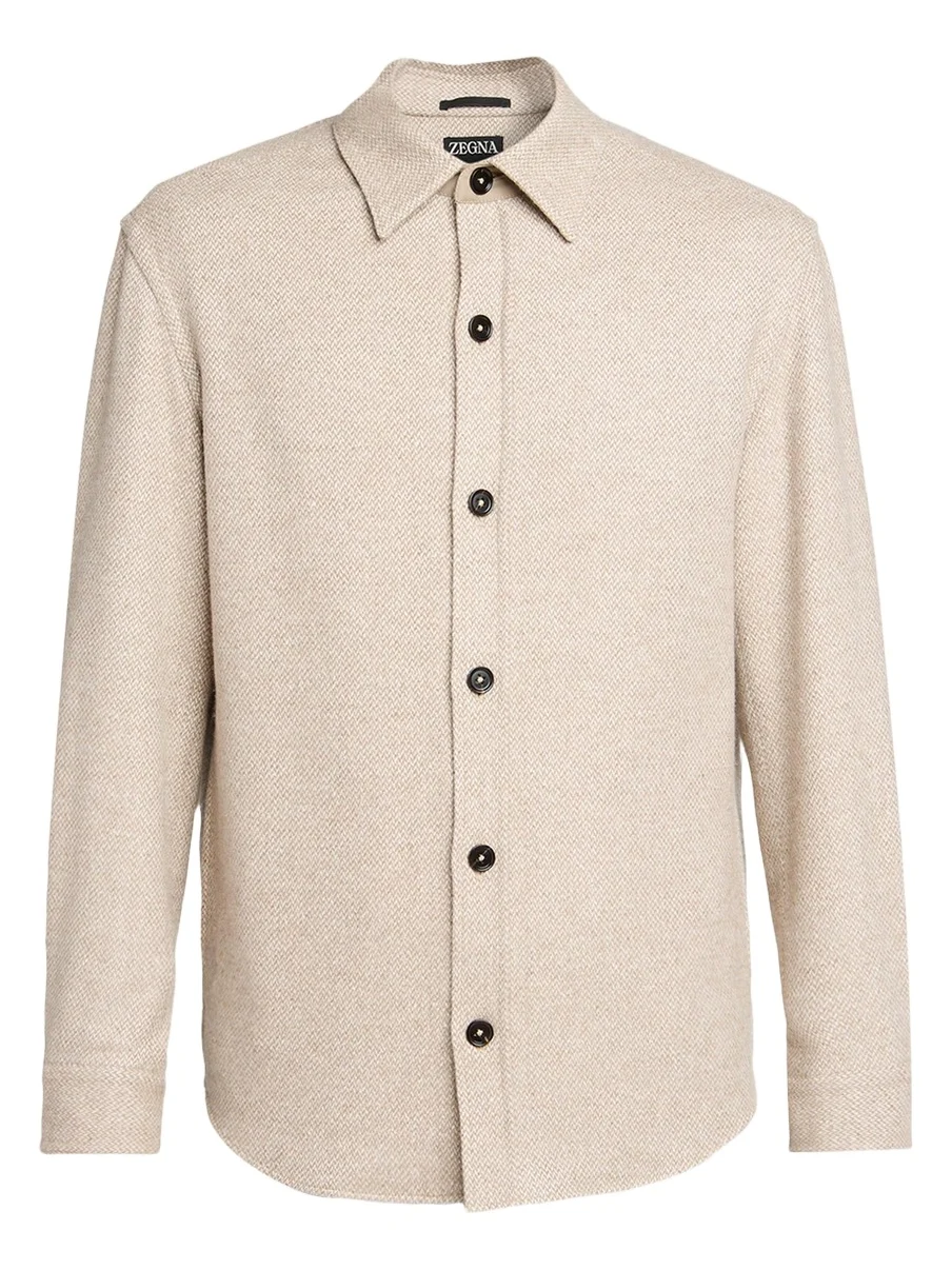 Zegna Men's Cashmere and Silk Herringbone Overshirt