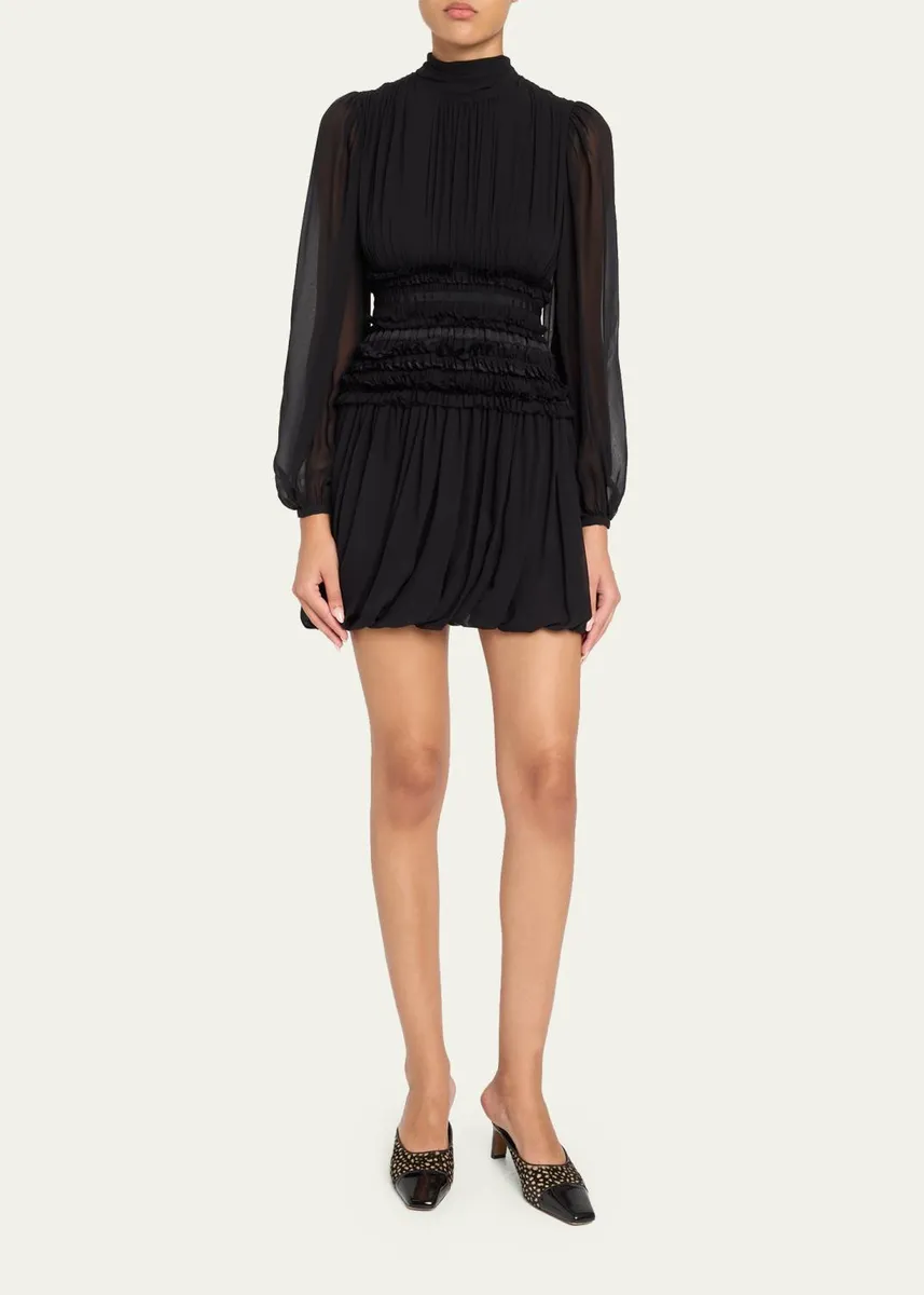 Ulla Johnson Celestine Long-Sleeve Mini Silk Dress | Thumbnail 2