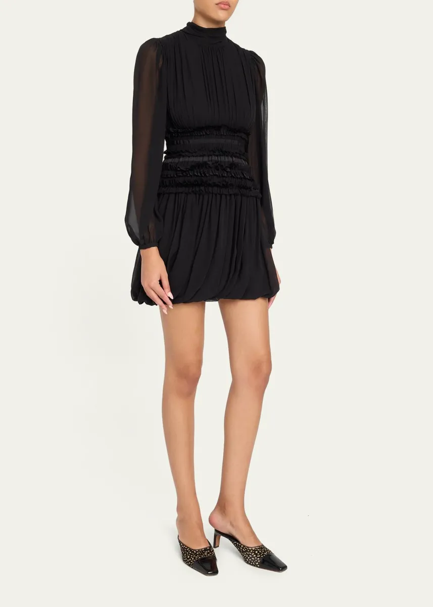 Ulla Johnson Celestine Long-Sleeve Mini Silk Dress | Thumbnail 4
