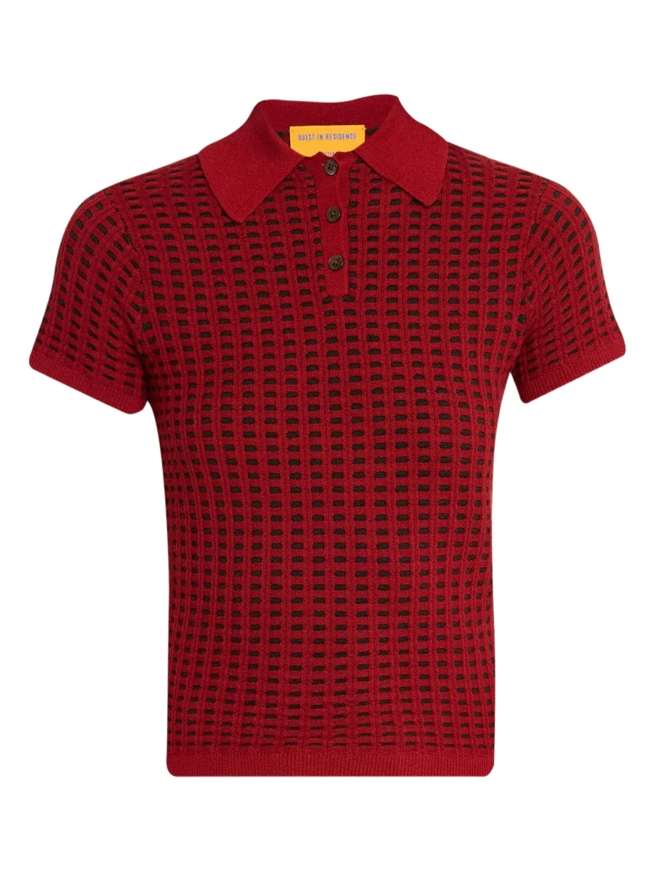 Cashmere Waffle-Stitched Shrunken Polo Sweater Cashmere Waffle-Stitched Shrunken Polo Sweater