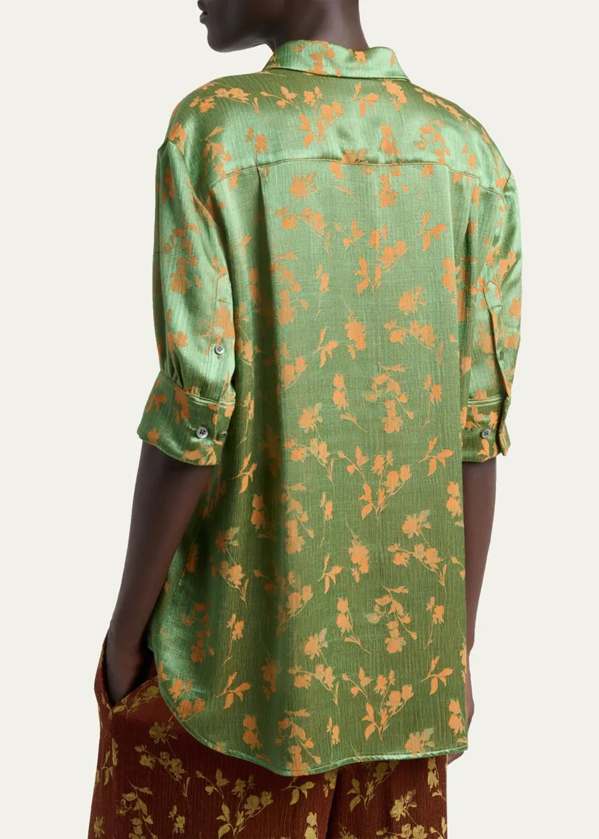 Dries Van Noten Floral Jacquard Elbow-Sleeve Button-Down Shirt | Thumbnail 3 Dries Van Noten Floral Jacquard Elbow-Sleeve Button-Down Shirt | Thumbnail 3