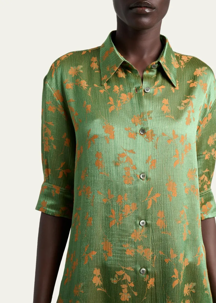 Dries Van Noten Floral Jacquard Elbow-Sleeve Button-Down Shirt | Thumbnail 5 Dries Van Noten Floral Jacquard Elbow-Sleeve Button-Down Shirt | Thumbnail 5