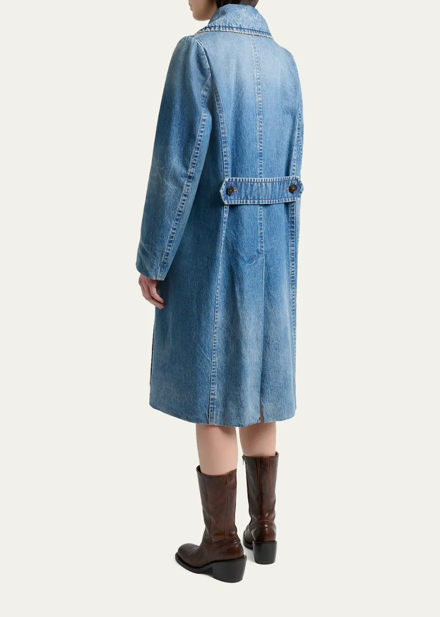 Dries Van Noten Riani Denim Double-Breasted Long Coat | Thumbnail 3