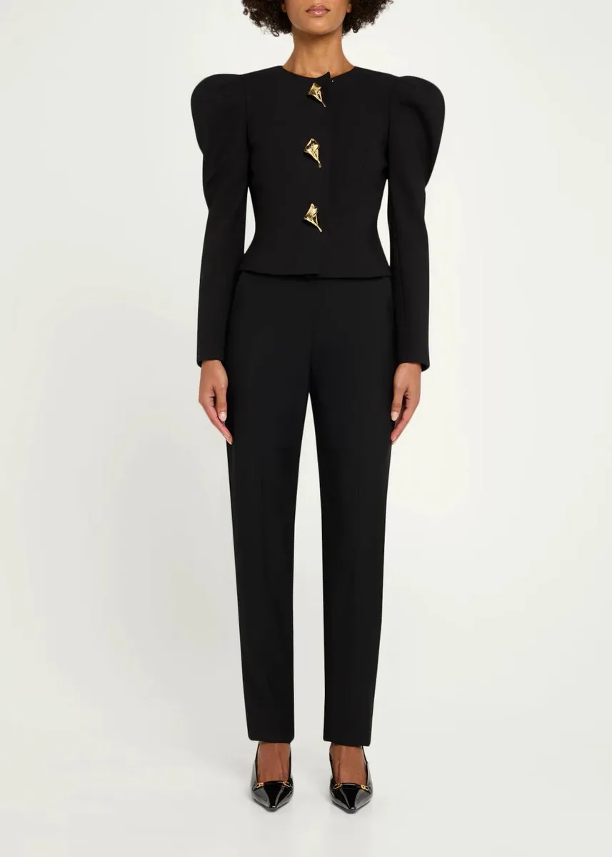 Carolina Herrera Puff-Sleeve Calla Lily Single-Breasted Fitted Jacket | Thumbnail 2 Carolina Herrera Puff-Sleeve Calla Lily Single-Breasted Fitted Jacket | Thumbnail 2