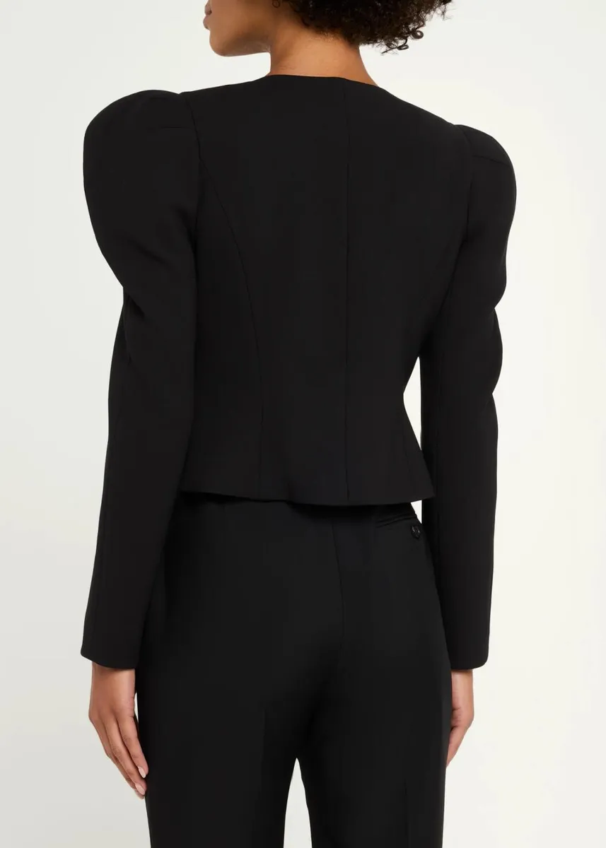 Carolina Herrera Puff-Sleeve Calla Lily Single-Breasted Fitted Jacket | Thumbnail 3 Carolina Herrera Puff-Sleeve Calla Lily Single-Breasted Fitted Jacket | Thumbnail 3