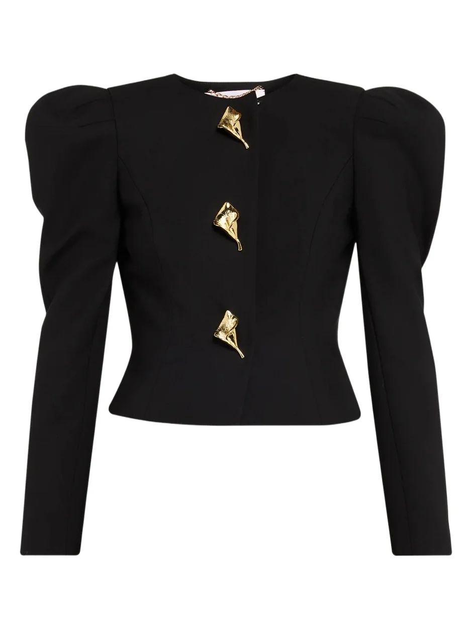 Puff-Sleeve Calla Lily Single-Breasted Fitted Jacket