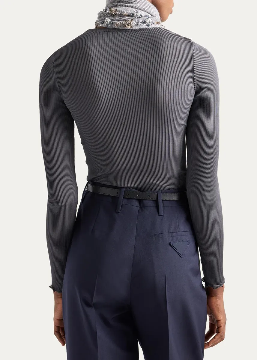 Prada Logo Rib-Knit Silk Top | Thumbnail 3 Prada Logo Rib-Knit Silk Top | Thumbnail 3