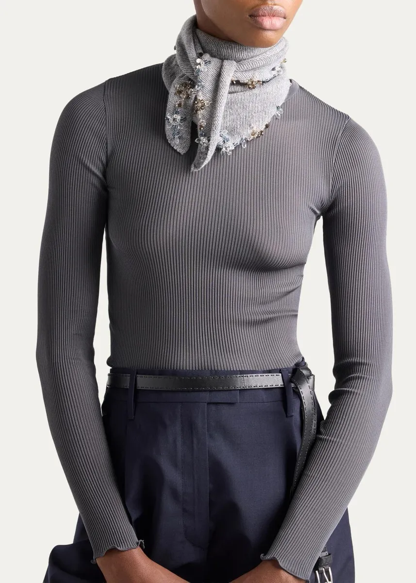 Prada Logo Rib-Knit Silk Top | Thumbnail 4 Prada Logo Rib-Knit Silk Top | Thumbnail 4