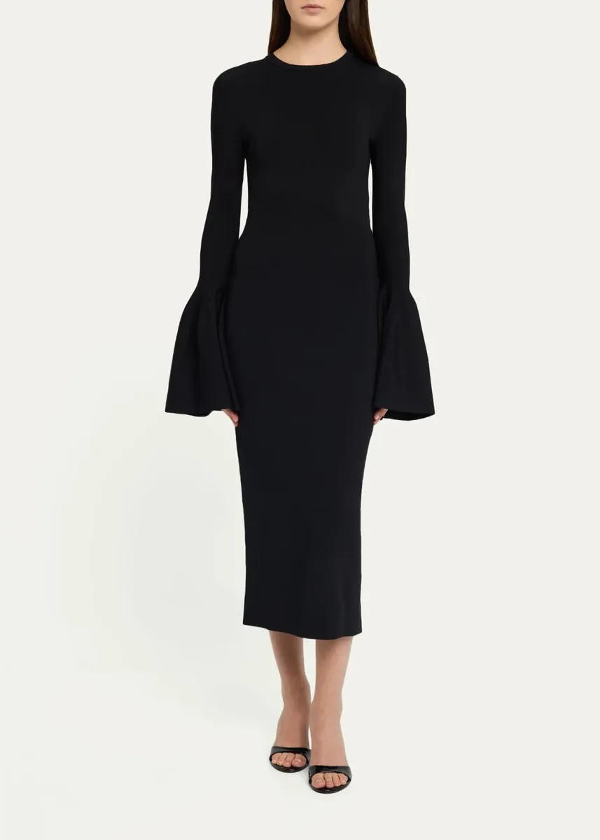 Stella McCartney Compact Knit Bell-Sleeve Midi Dress | Thumbnail 2