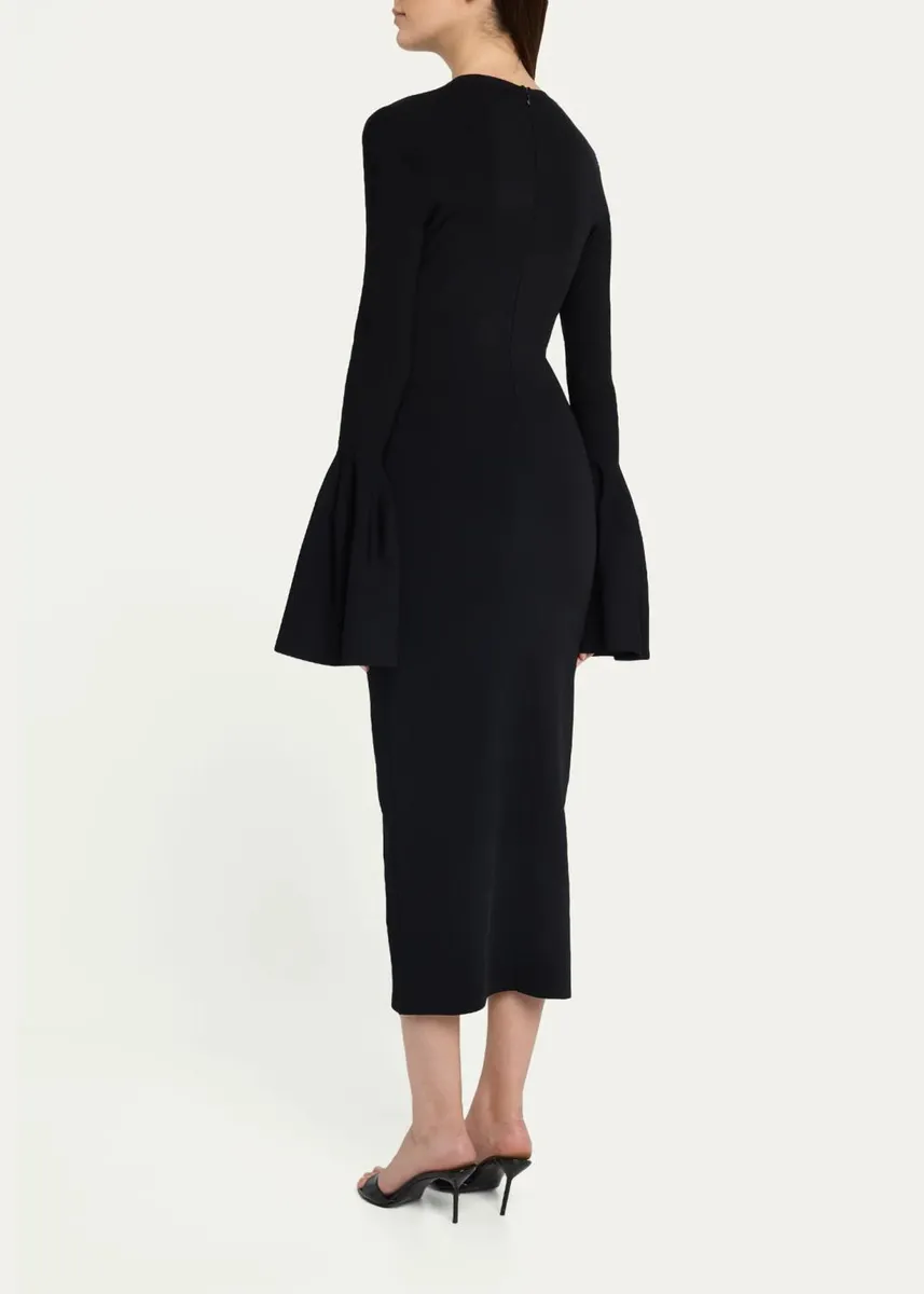 Stella McCartney Compact Knit Bell-Sleeve Midi Dress | Thumbnail 3