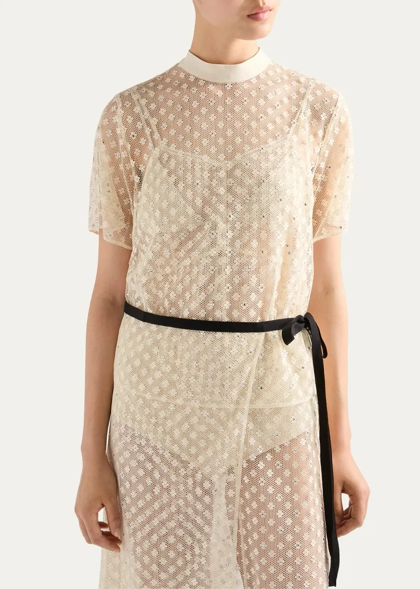 Prada Embellished Floral Mesh Midi Dress | Thumbnail 4 Prada Embellished Floral Mesh Midi Dress | Thumbnail 4