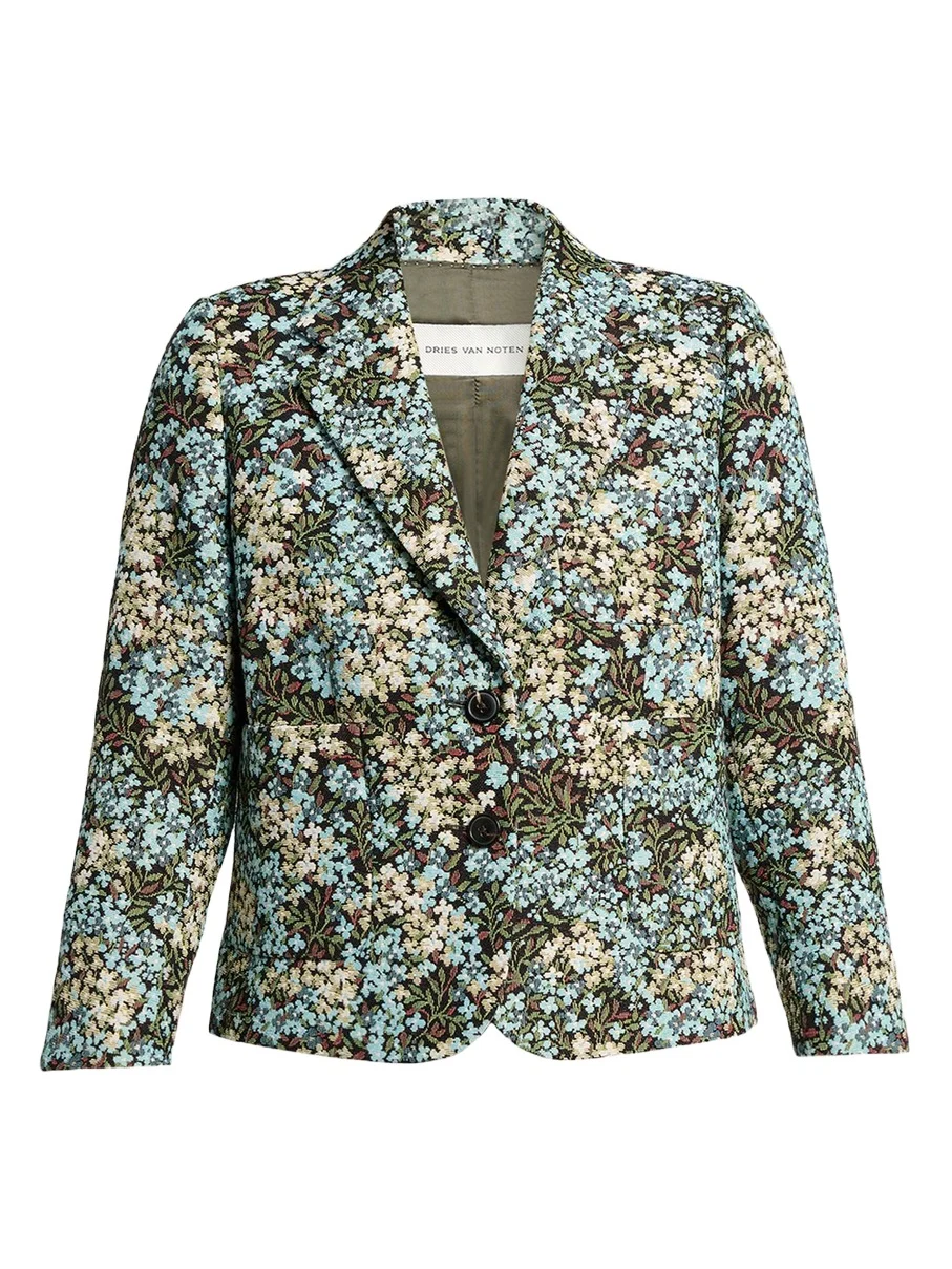 Floral Jacquard SIngle-Breasted Shrunken Jacket