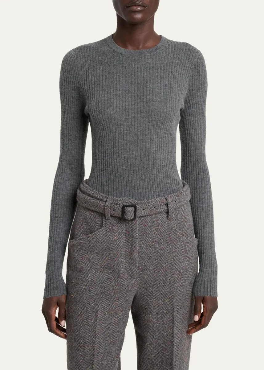 Gabriela Hearst Browning Cashmere-Silk Rib Crewneck Sweater | Thumbnail 4