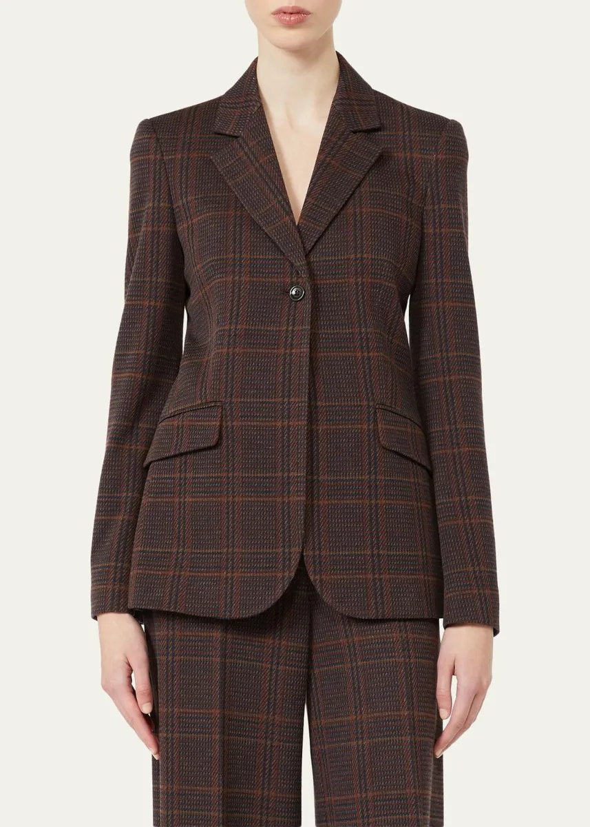 Max Mara Wool-Cotton Check Single-Breasted Jacket | Thumbnail 4 Max Mara Wool-Cotton Check Single-Breasted Jacket | Thumbnail 4