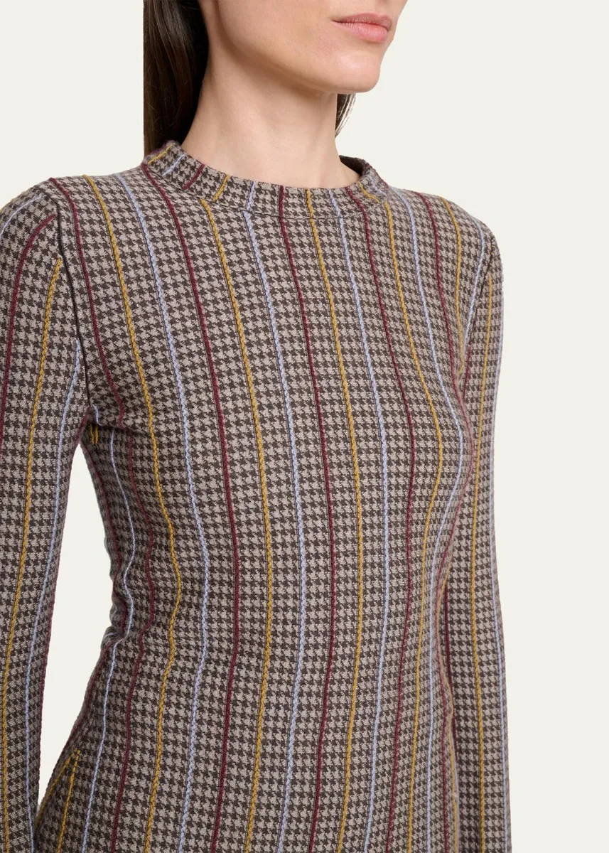 Gabriela Hearst Pons Cashmere-Silk Striped Houndstooth Crewneck Sweater | Thumbnail 5 Gabriela Hearst Pons Cashmere-Silk Striped Houndstooth Crewneck Sweater | Thumbnail 5