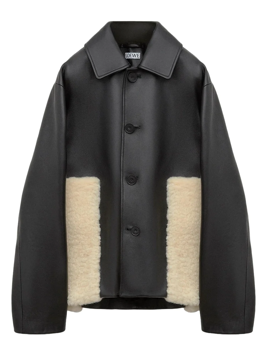 Leather & Lamb Shearling Single-Breasted Jacket Leather & Lamb Shearling Single-Breasted Jacket