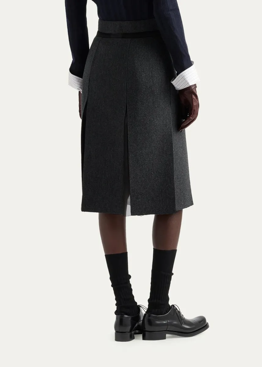 Prada Pleated Wool-Silk Midi Skirt | Thumbnail 3