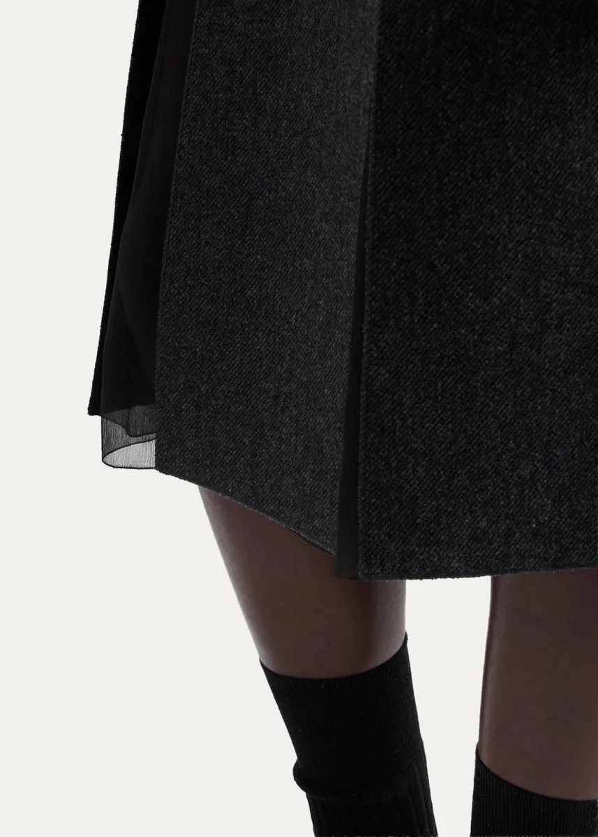 Prada Pleated Wool-Silk Midi Skirt | Thumbnail 4