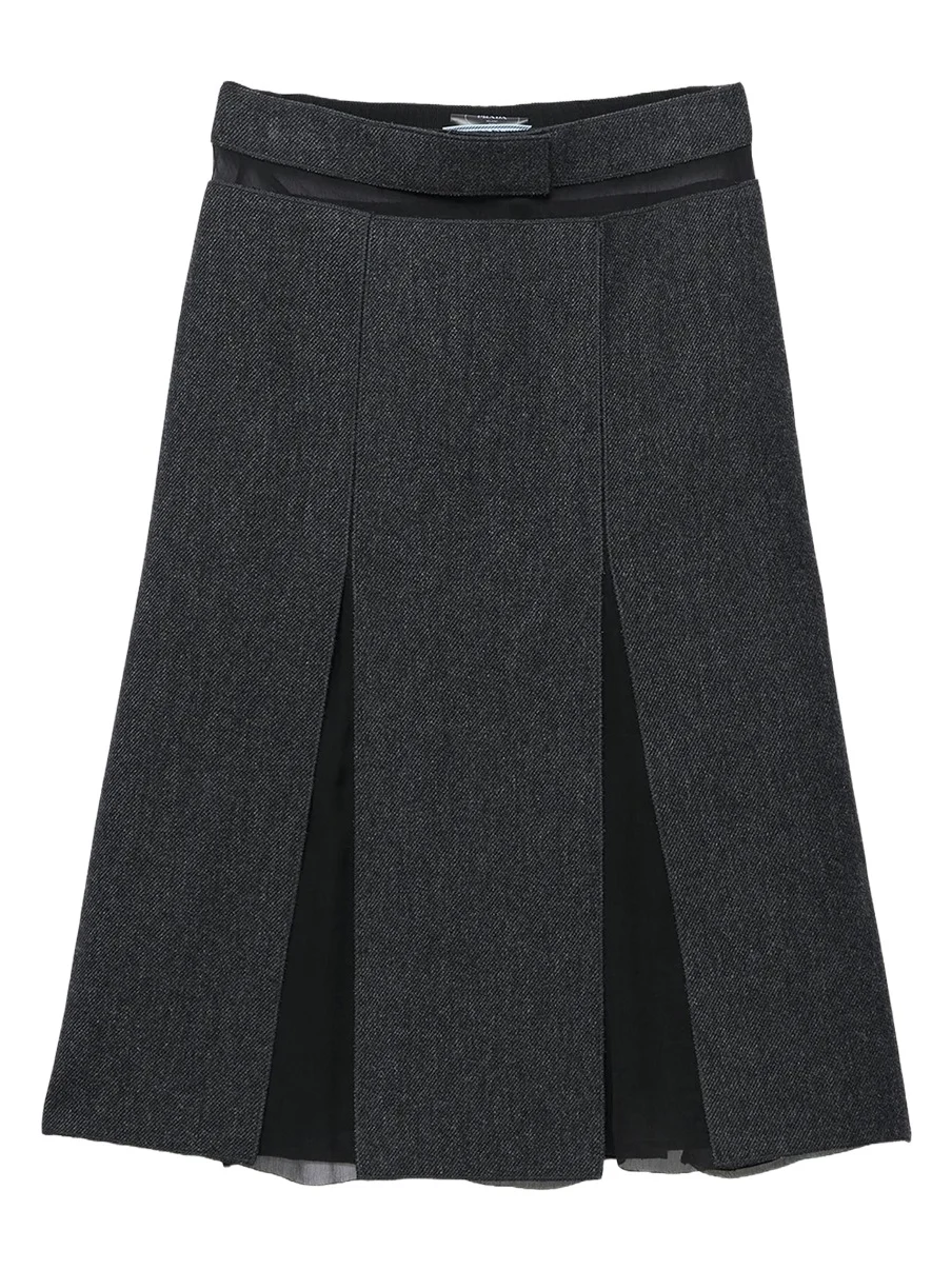 Prada Pleated Wool-Silk Midi Skirt