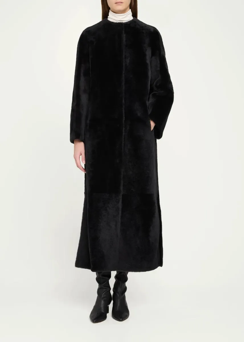 Yves Salomon Manteau Lamb Shearling Collarless Long Coat | Thumbnail 2 Yves Salomon Manteau Lamb Shearling Collarless Long Coat | Thumbnail 2