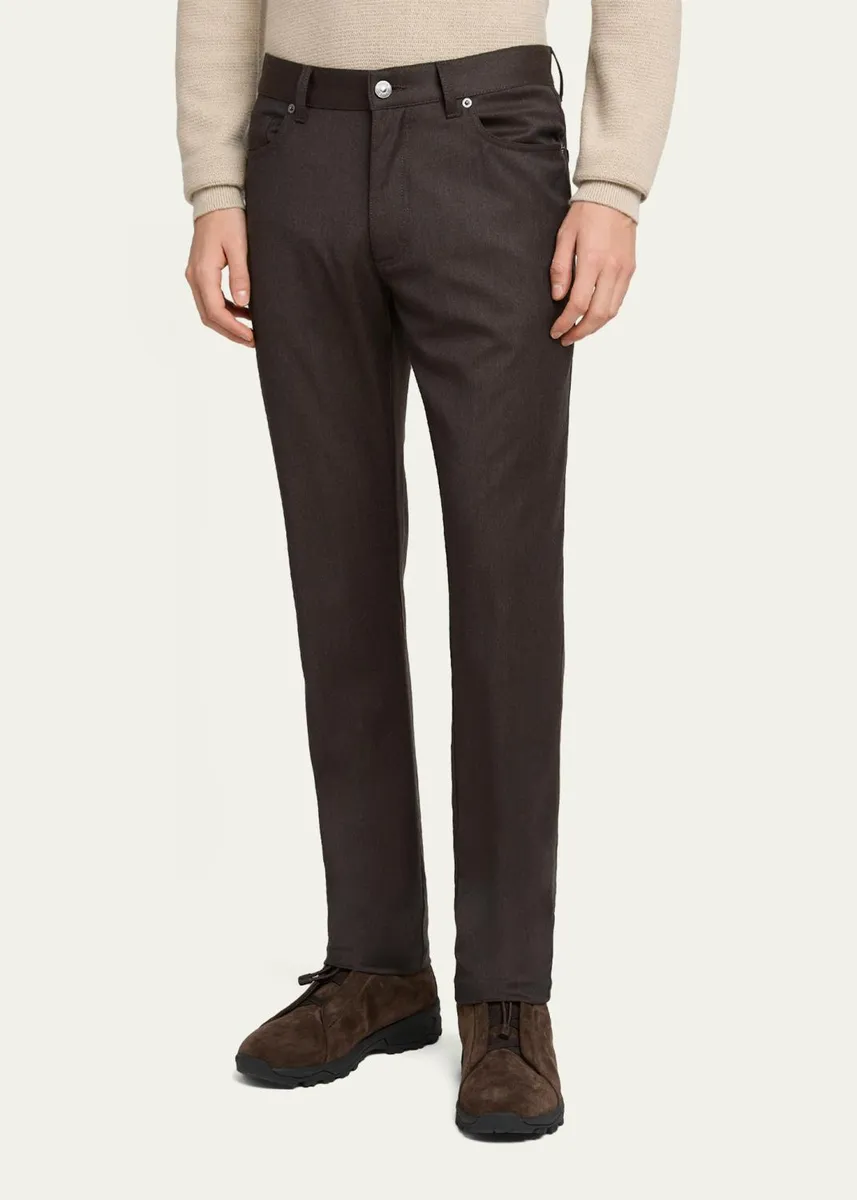 Zegna Men's Wool Flannel Straight Fit Five-Pocket Pants | Thumbnail 4 Zegna Men's Wool Flannel Straight Fit Five-Pocket Pants | Thumbnail 4