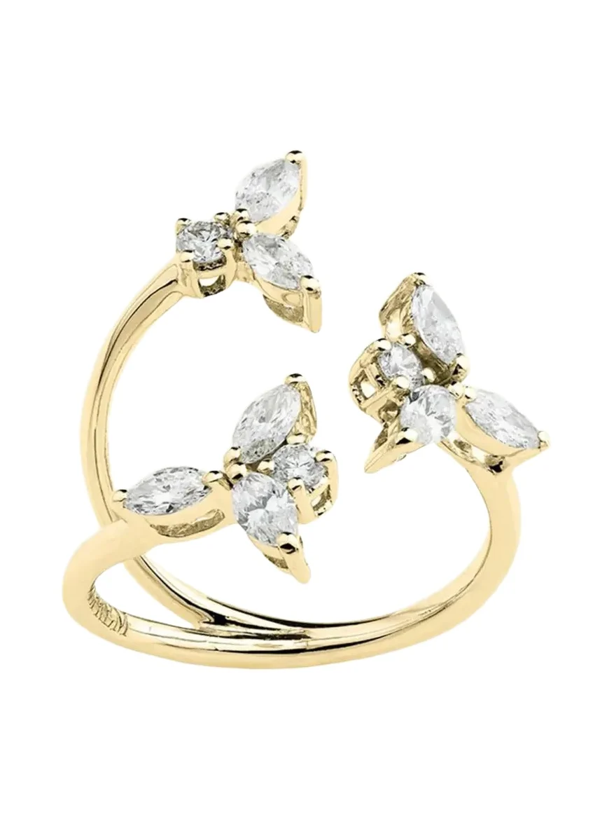 18K Yellow Gold Diamond Y-Conic Snowflake Stackable Ring 18K Yellow Gold Diamond Y-Conic Snowflake Stackable Ring
