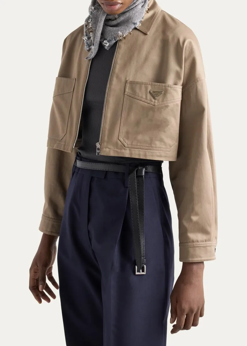 Prada Logo-Detail Cotton Crop Jacket | Thumbnail 4
