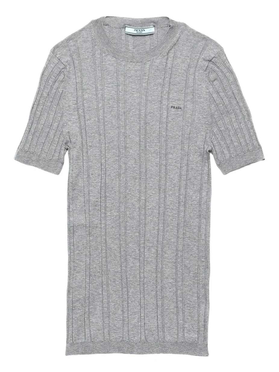Logo-Embroidered Cotton Ribbed Short-Sleeve Sweater Logo-Embroidered Cotton Ribbed Short-Sleeve Sweater