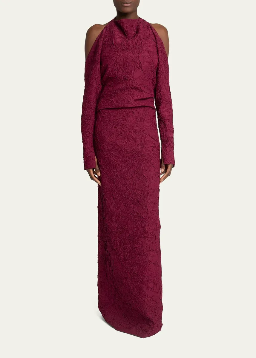 Proenza Schouler Lina Crushed Silk Habotai Long-Sleeve Halter Gown | Thumbnail 2