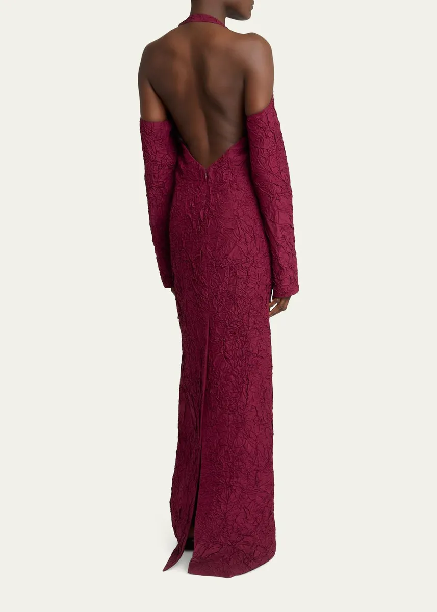 Proenza Schouler Lina Crushed Silk Habotai Long-Sleeve Halter Gown | Thumbnail 3
