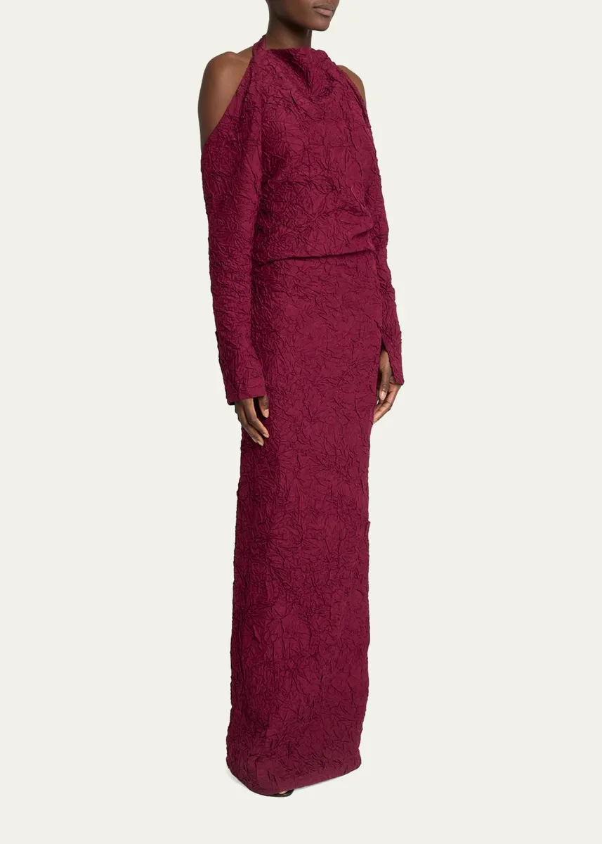 Proenza Schouler Lina Crushed Silk Habotai Long-Sleeve Halter Gown | Thumbnail 4