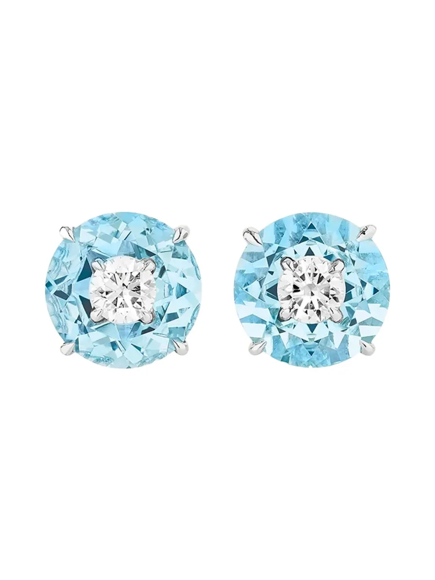 18K White Gold Diamond & Aquamarine Inlay Crush Earrings