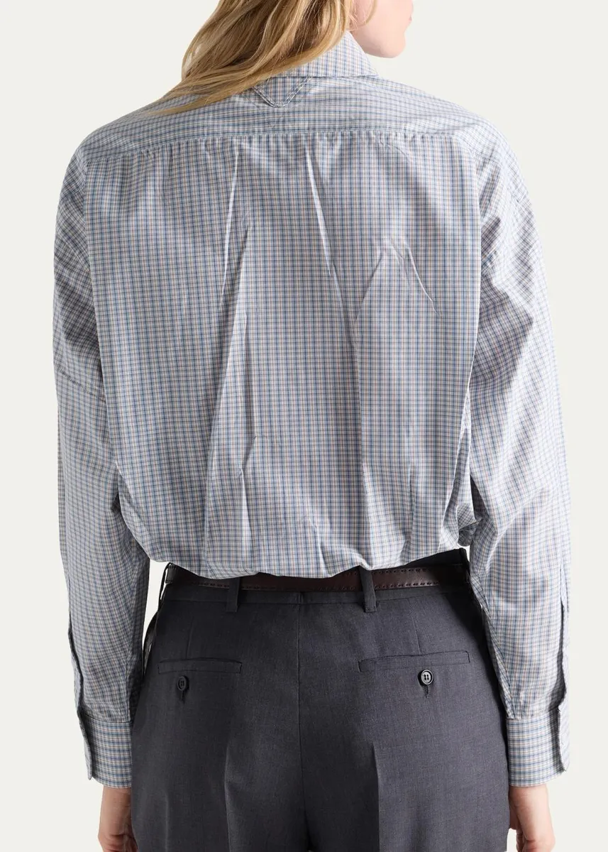 Prada Plaid Cotton Bow-Collar Shirt | Thumbnail 3 Prada Plaid Cotton Bow-Collar Shirt | Thumbnail 3