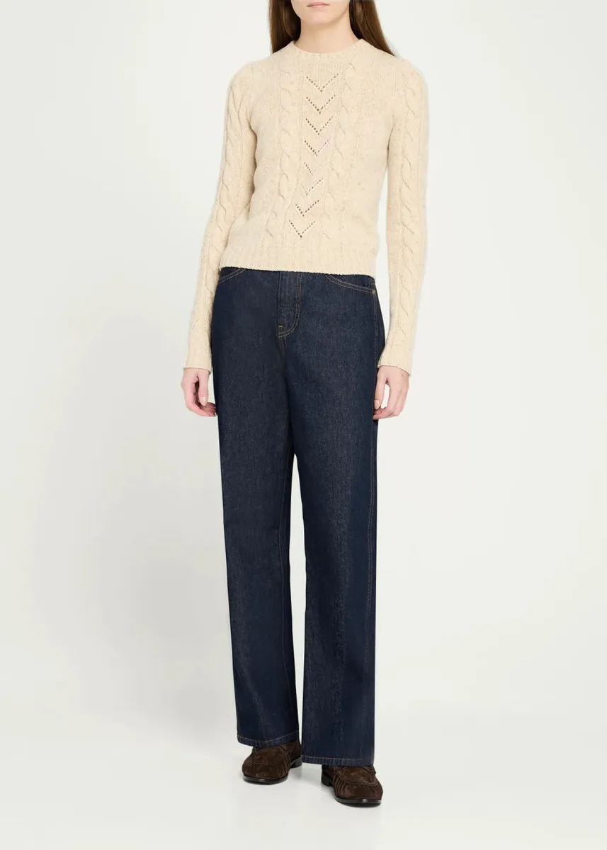 Max Mara Paillette Wool-Cashmere Cable Knit Crewneck Sweater | Thumbnail 2 Max Mara Paillette Wool-Cashmere Cable Knit Crewneck Sweater | Thumbnail 2