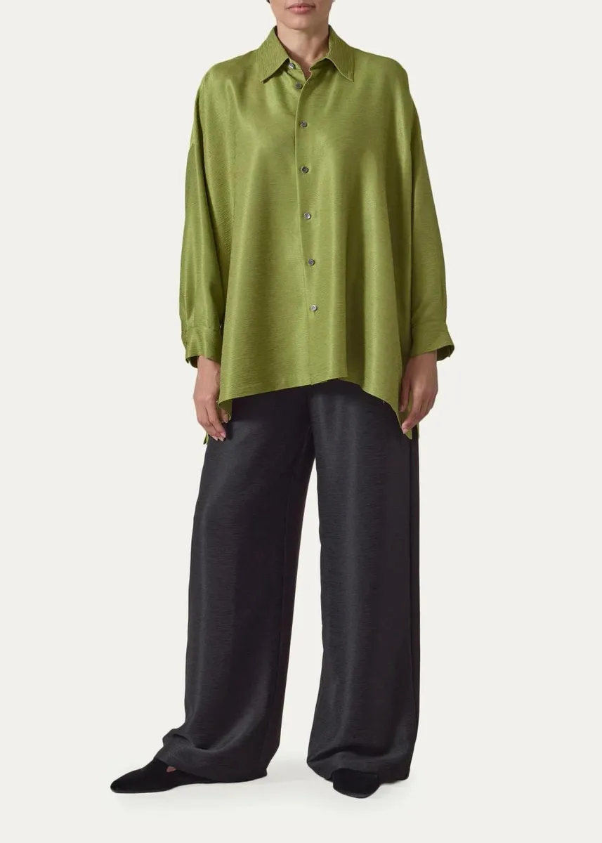 Eskandar Wide A-Line Shirt With collar - Long Length | Thumbnail 2 Eskandar Wide A-Line Shirt With collar - Long Length | Thumbnail 2