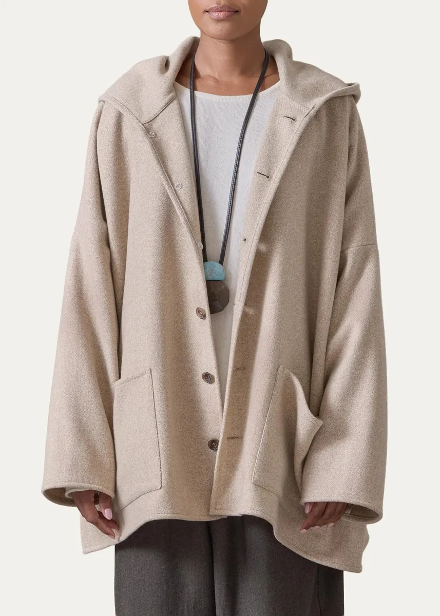 Eskandar Wool Cashmere Hooded Coat - Long Length | Thumbnail 4