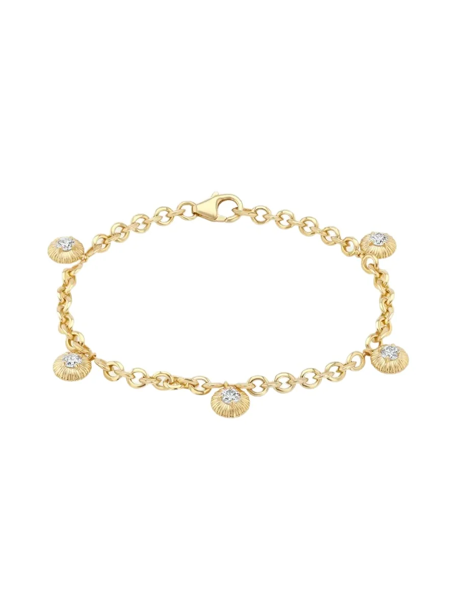 18K Yellow Gold Micro Chain Bracelet with Fluted Button Fringe 18K Yellow Gold Micro Chain Bracelet with Fluted Button Fringe