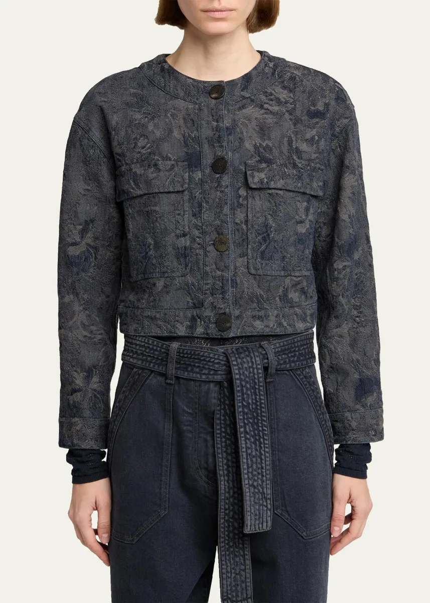 Giorgio Armani Caban Cropped Floral Jacquard Coat | Thumbnail 4