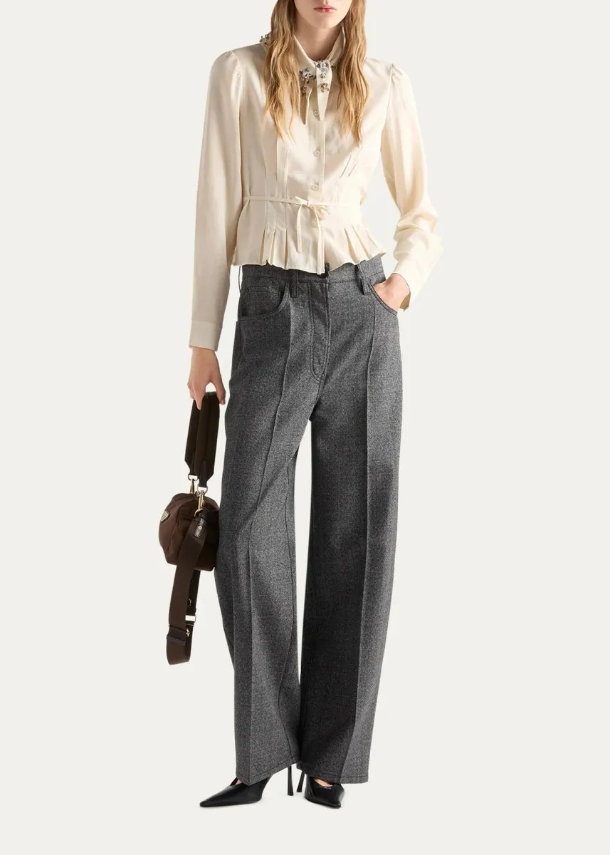 Prada Pleated Silk Handkerchief Scarf Button-Down Shirt | Thumbnail 2 Prada Pleated Silk Handkerchief Scarf Button-Down Shirt | Thumbnail 2