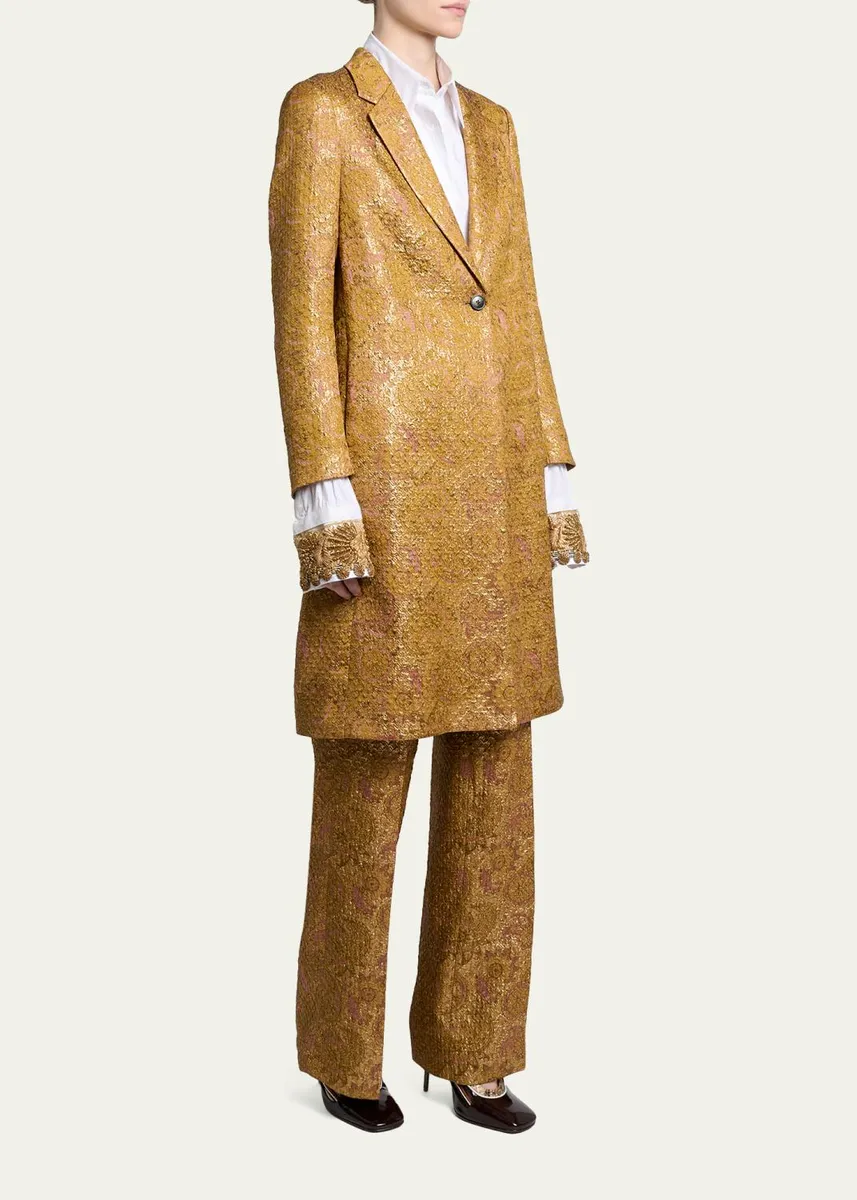 Dries Van Noten Metallic Paisley Jacquard Single-Breasted Long Coat | Thumbnail 4