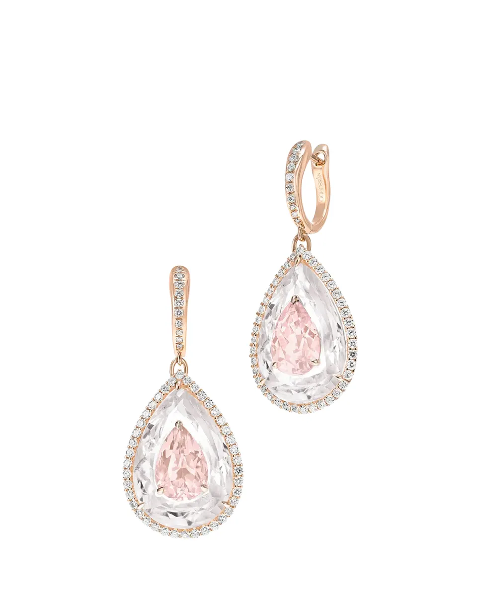 Boghossian 18K Rose Gold Diamond, Morganite, and Rock Crystal Inlay Shine Earrings | Thumbnail 2