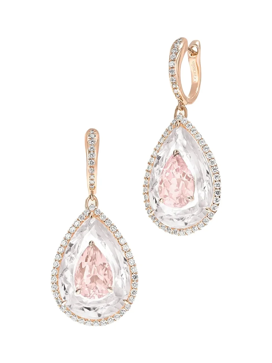 Boghossian 18K Rose Gold Diamond, Morganite, and Rock Crystal Inlay Shine Earrings