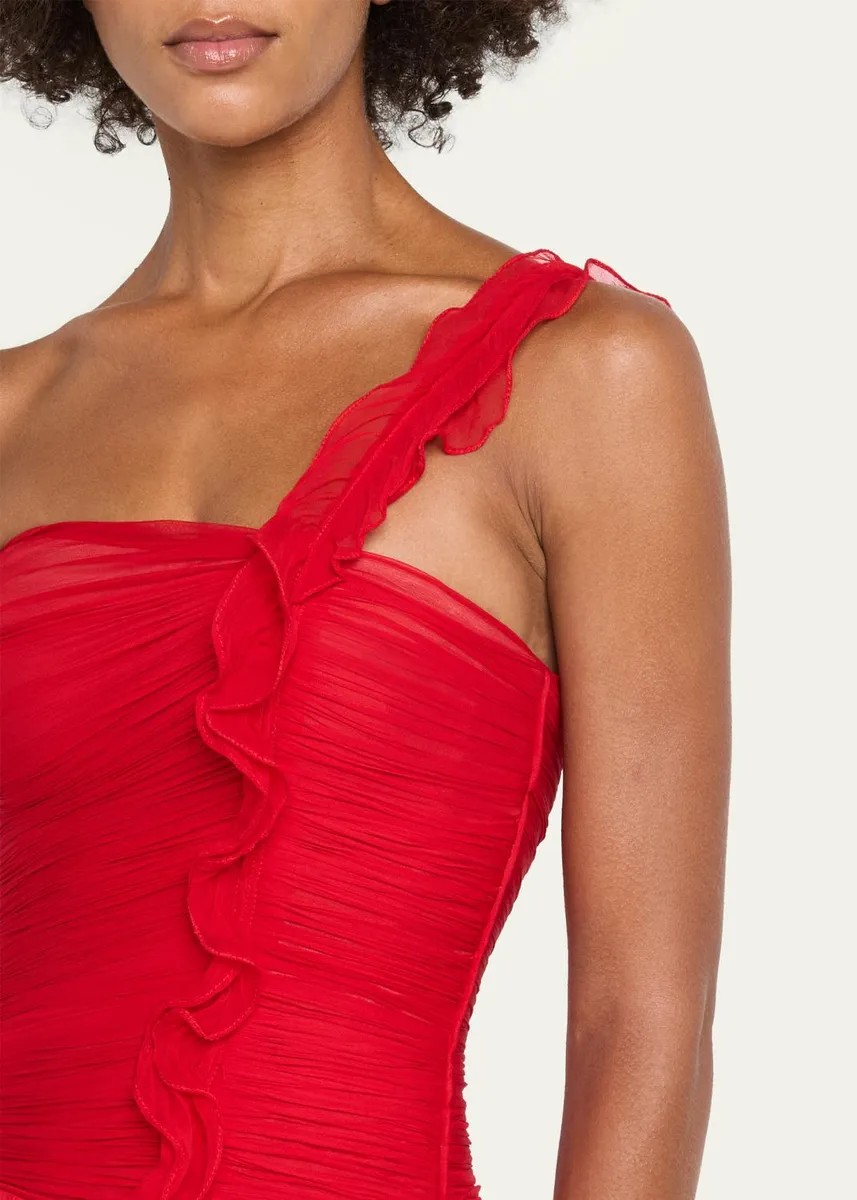 Marmar Halim One-Shoulder Silk Georgette Ruffle Gown | Thumbnail 5