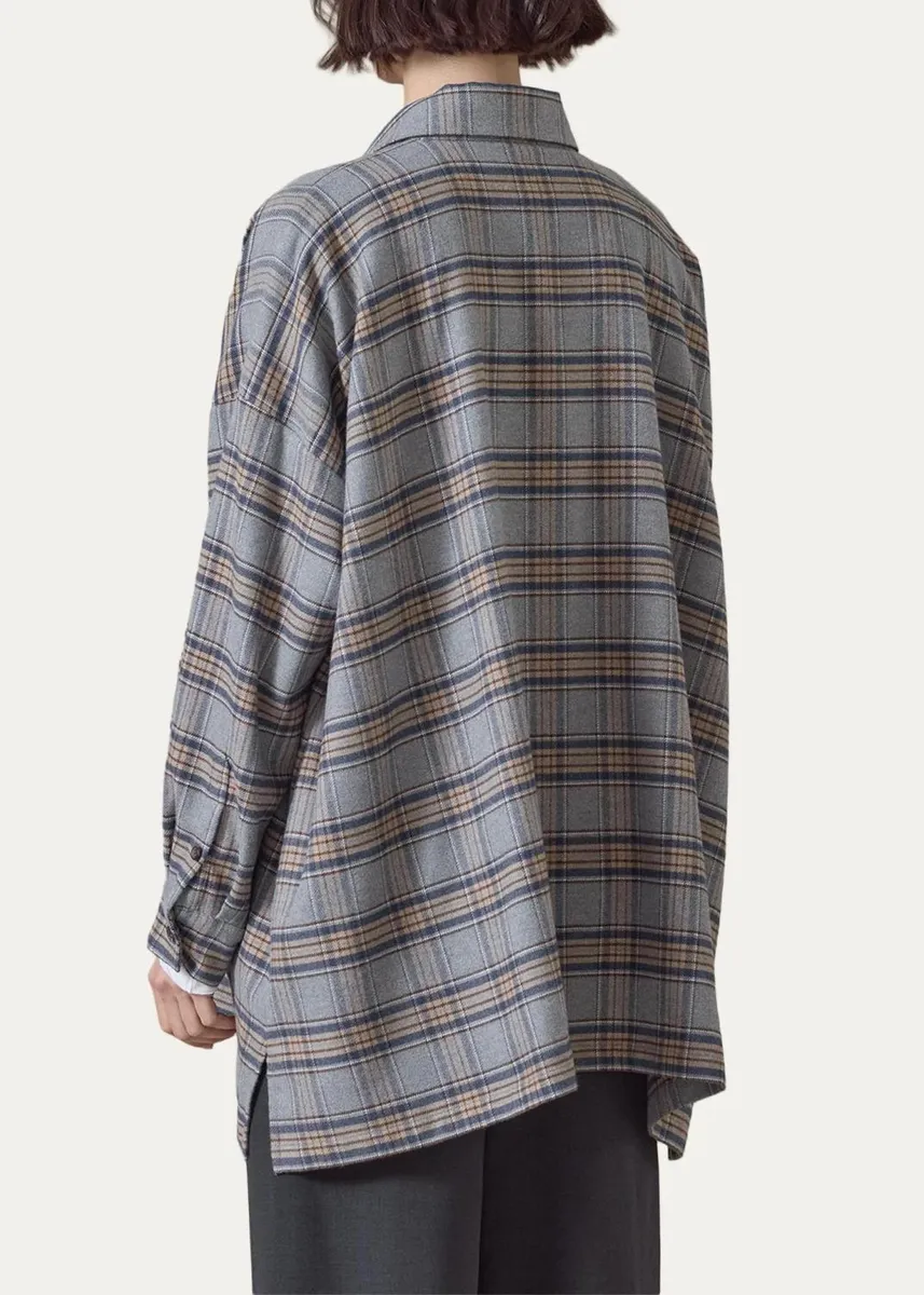 Eskandar Wide A-Line Shirt Jacket With Collar - Long Length | Thumbnail 2