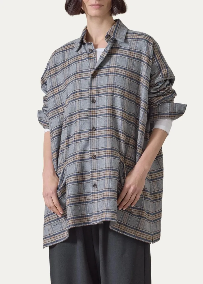 Eskandar Wide A-Line Shirt Jacket With Collar - Long Length | Thumbnail 3